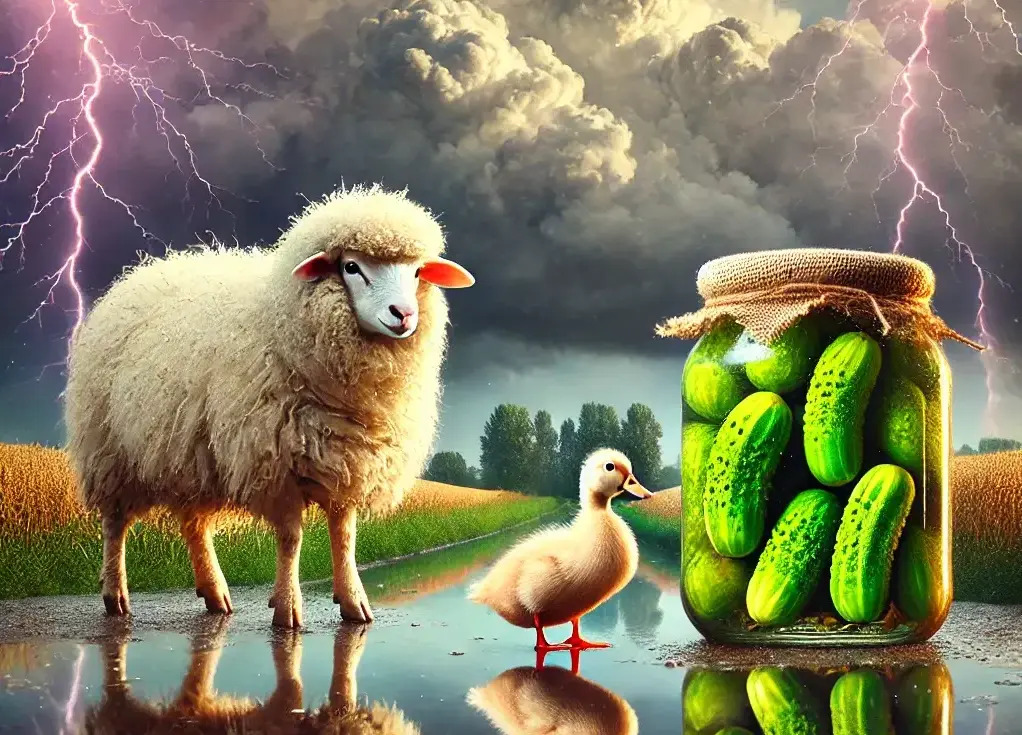 Landscape - Sheep Gherkins Lightning Puddles Duck